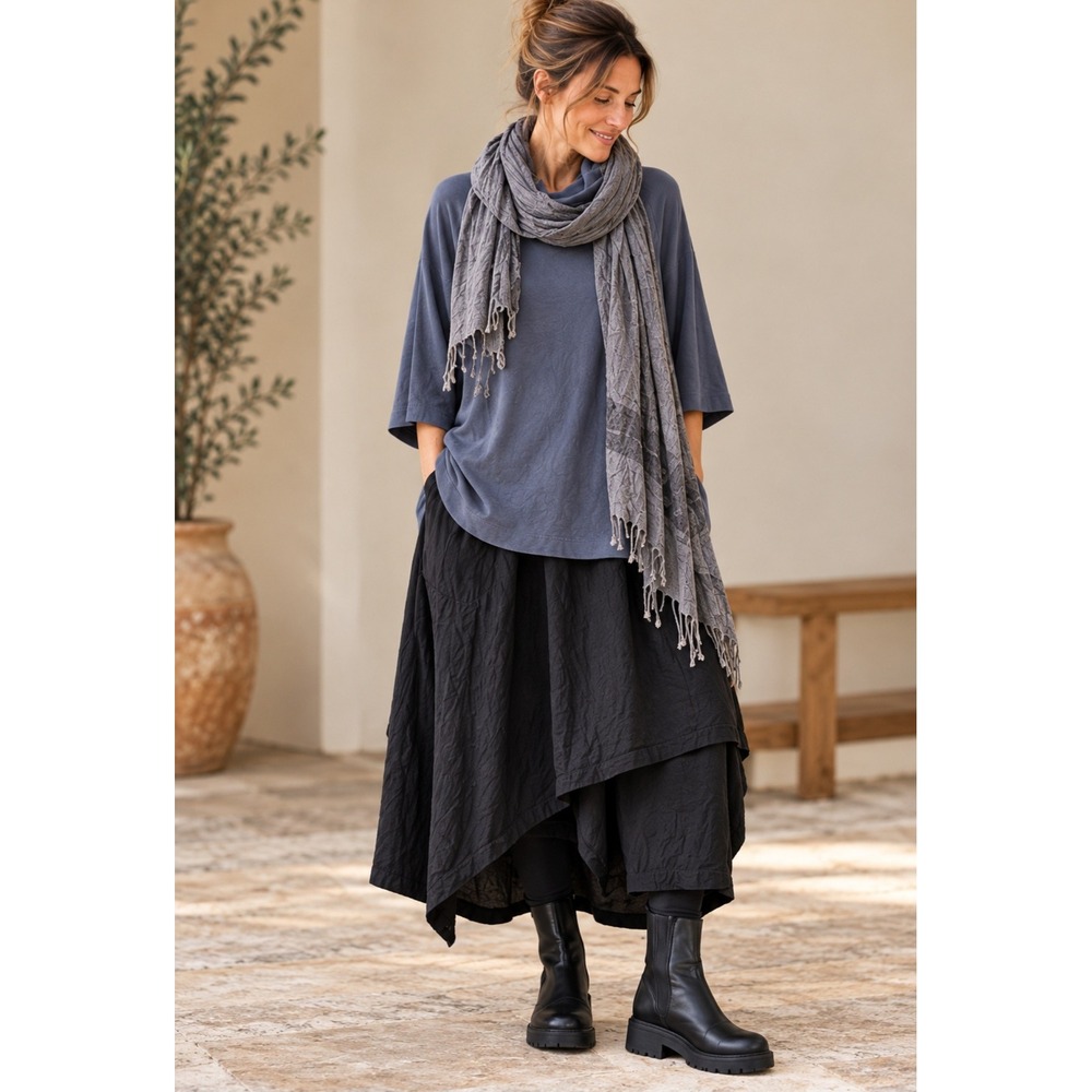 NWT Bryn Walker Keenan Shirt Gale Gray Cowl Neck Oversized Lagenlook Tunic Top L